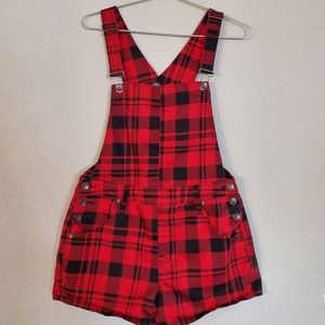 BLACKHEART Red & Black Plaid Overalls (M)